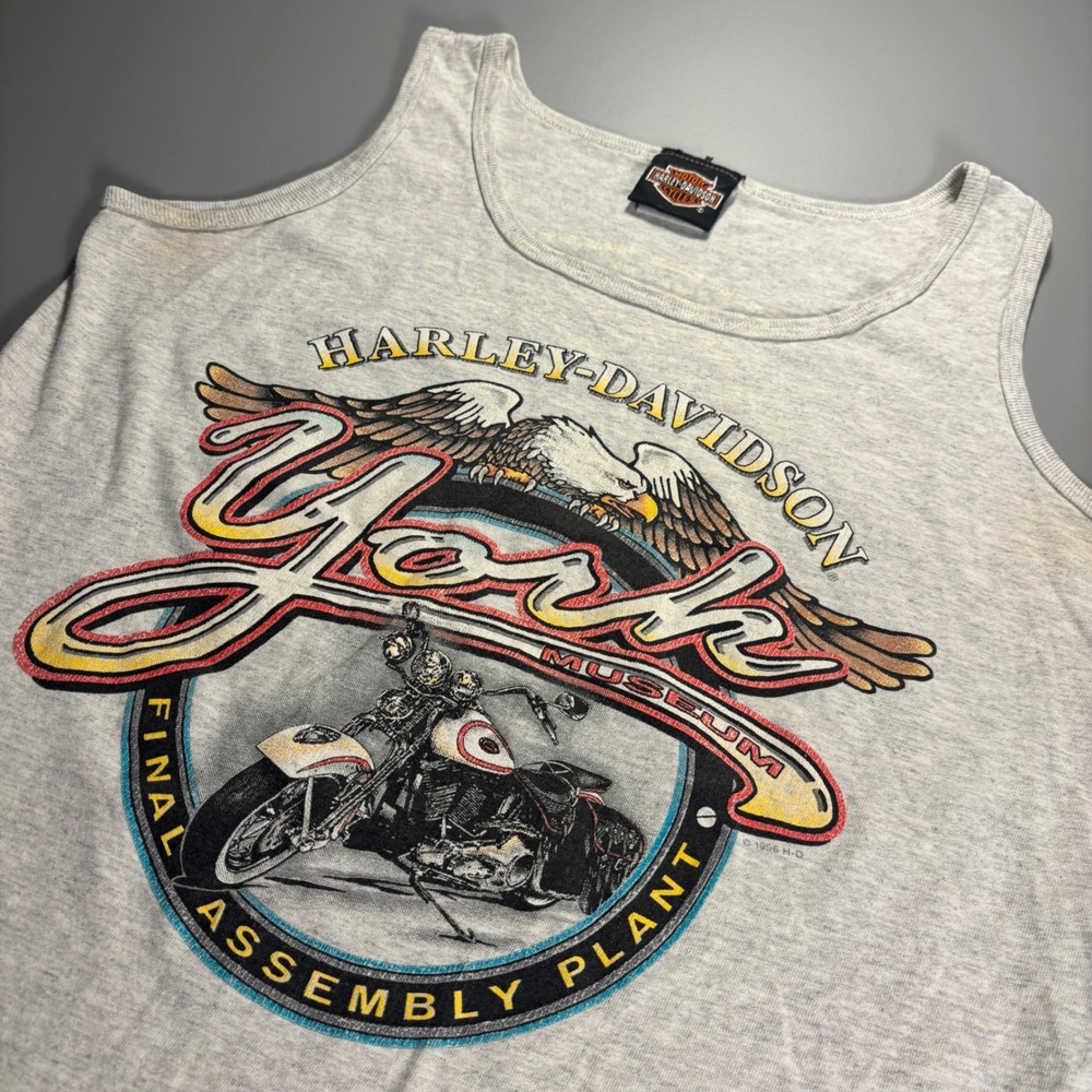 Vintage Harley Davidson York Museum Tank Top 1996 Gray Made in USA Motorcycle